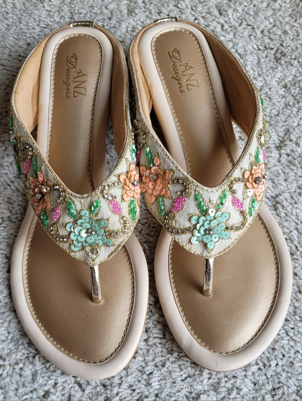 Hand Beaded, Limited Edition Striking Rhinestone & Sequins Floral Design Flats